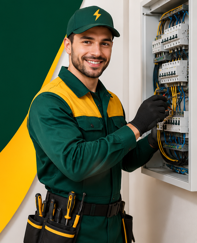 Elettricista Giulio al lavoro su un quadro elettrico